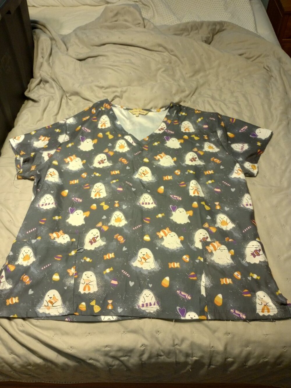 Gabby Brooke ghost and candy v-neck scrub top